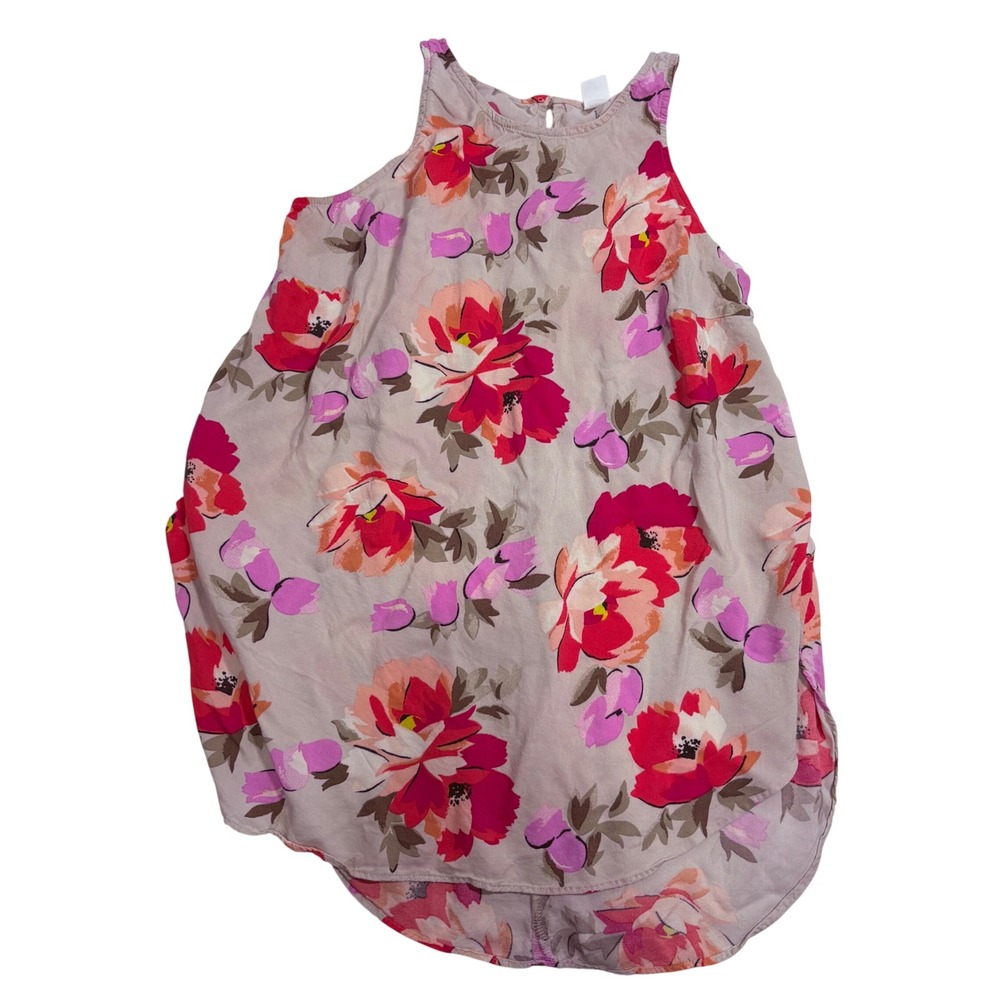 Old Navy Womens Floral Halter Tank Top Medium Taupe Red Pink High Neck‎ 4885